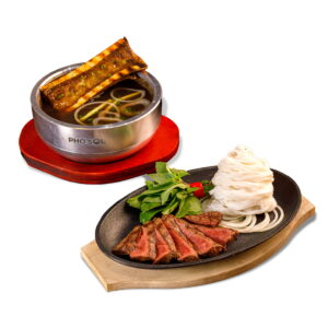 Beef Steak pho in hot Stone Bowl